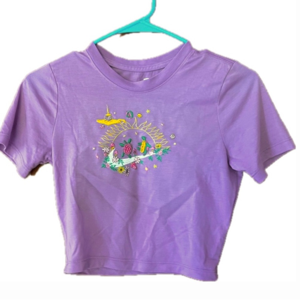 Nike Baby Tee Purple Floral Embroidered Swoosh Logo XS y2k style